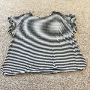 Max Studio Navy and White Striped Short Sleeve Top